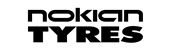 Nokian tyres logga i vit och svart.